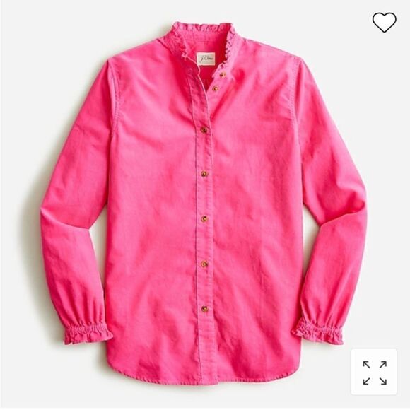 J CREW Corduroy Ruffleneck Hot Pink Button Down Shirt Sz 0 NWT - Picture 3 of 12